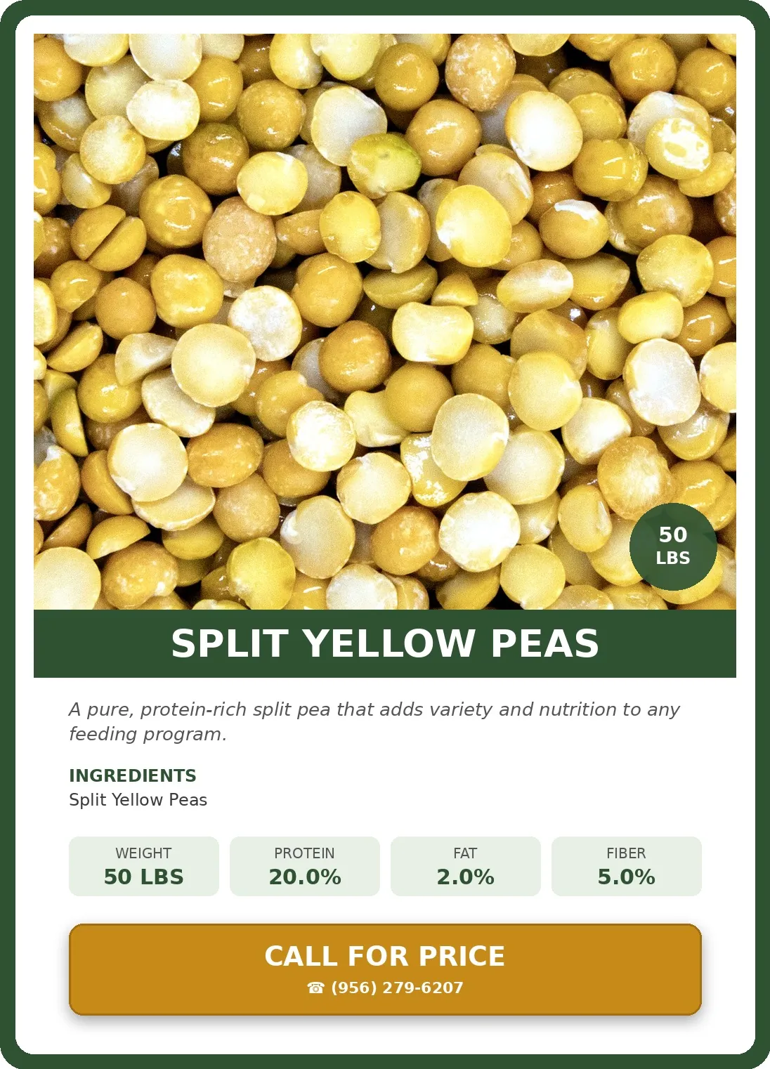 Split Yellow Peas — product photograph and supplied label