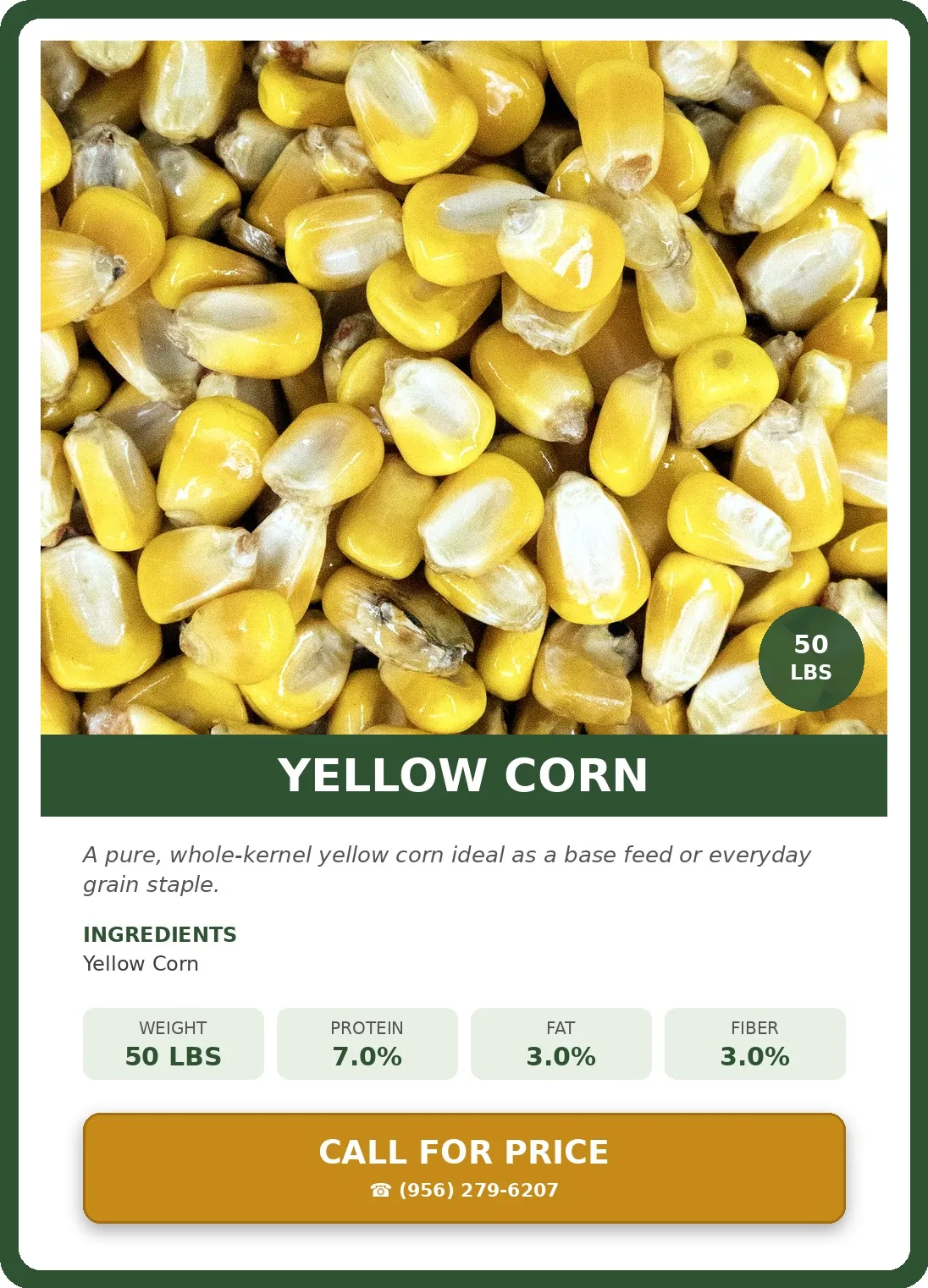 Yellow Corn — product photograph and supplied label