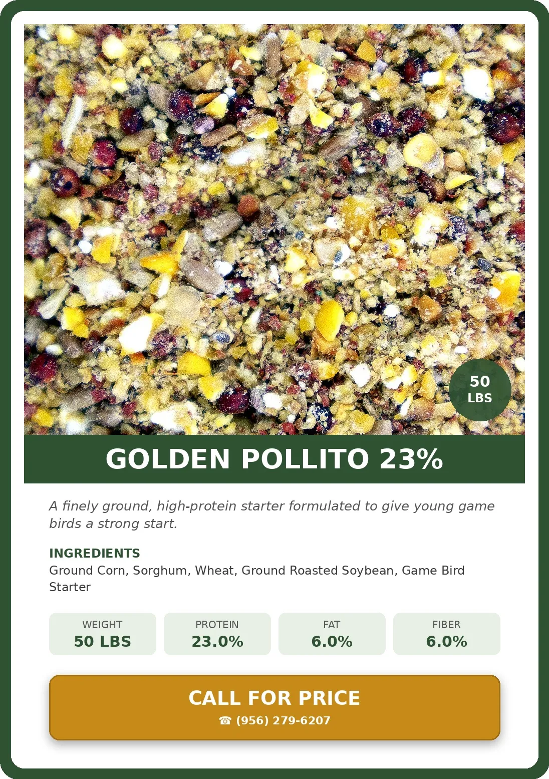 Golden Pollito 23% — product photograph and supplied label