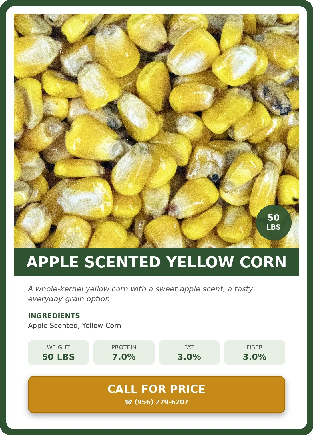 Apple Scented Yellow Corn — product photograph and supplied label